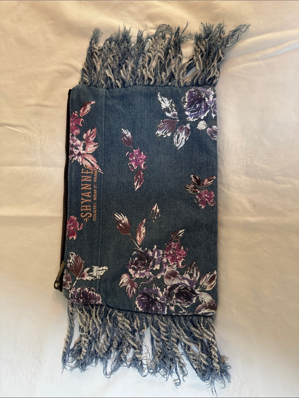 Shyanne Blue Floral Fringe Clutch